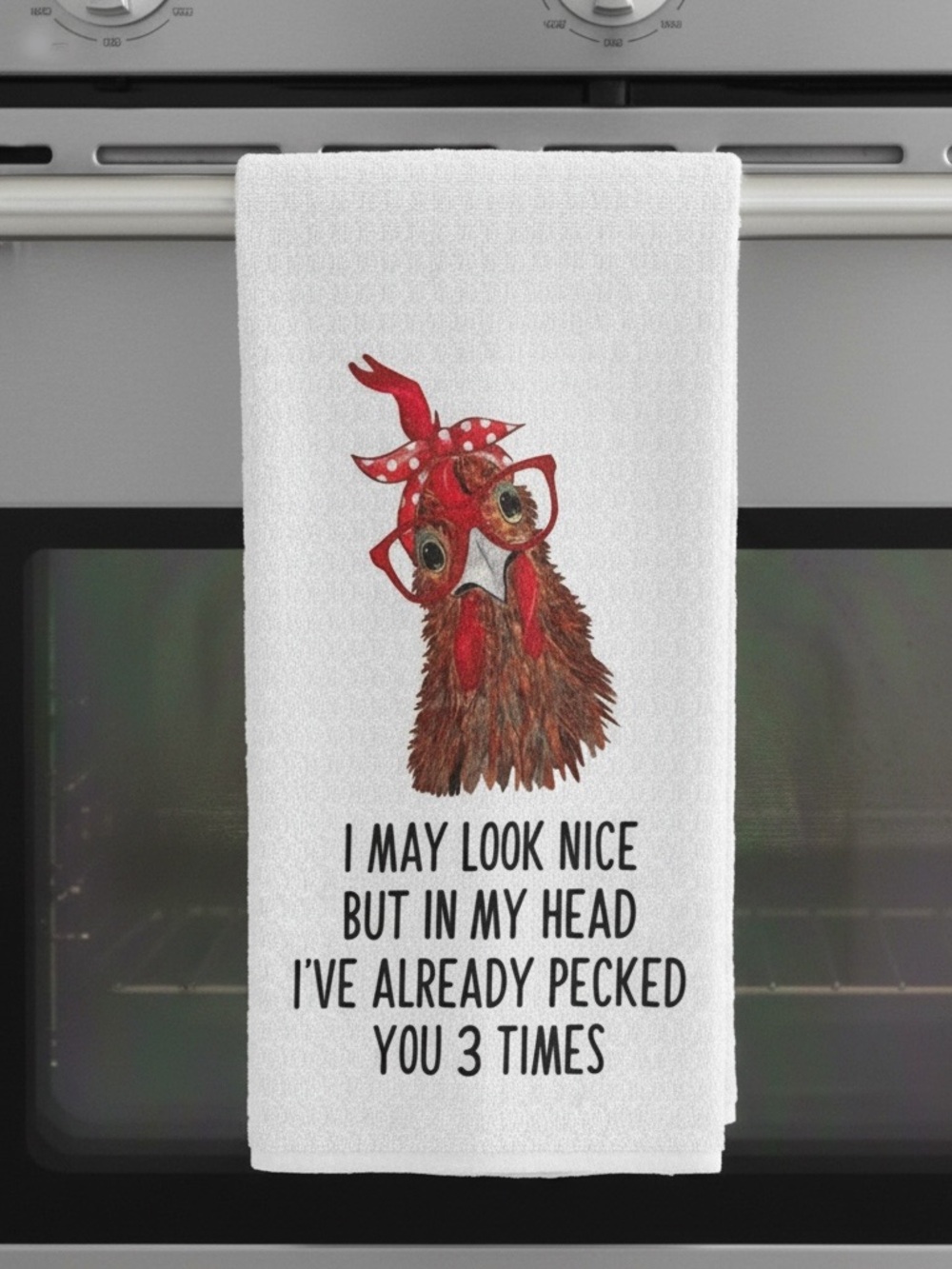 Funny Double Sided Kitchen Towel with Red Chicken Graphic